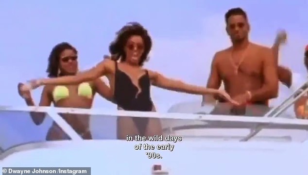 Keeping it alive: Johnson can be seen enjoying the 'wild days of the early 90s with two girlfriends on a boat