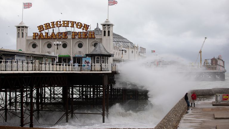 .  Brighton, England - October 02: Waves break on the beach on October 02, 2020 in Brighton, England.  (Photo by Luke Tray / Getty Images)