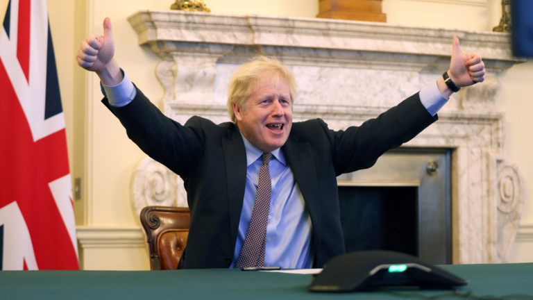 The Prime Minister celebrates.  Image: Boris Johnson / Twitter