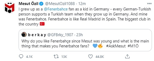 The midfielder previously spoke about his admiration for the Turkish club during a Q&A on Twitter