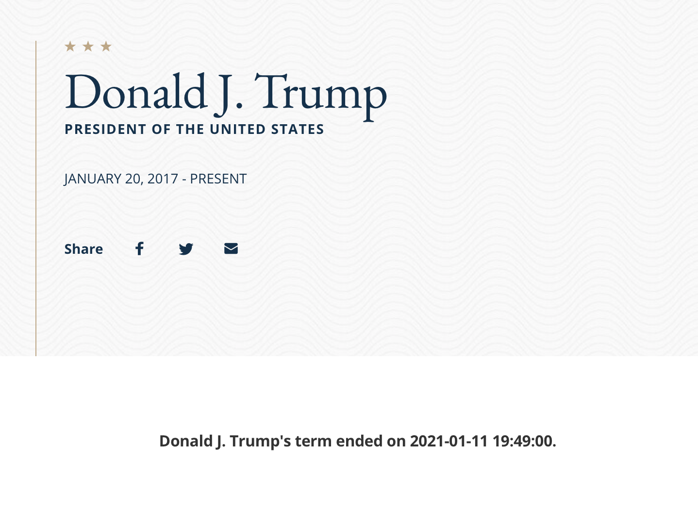 The State Department website vaguely claims that “Trump’s term has ended” today