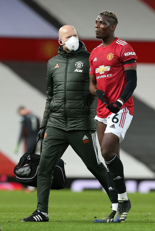 Pogba appears to have hit his right thigh