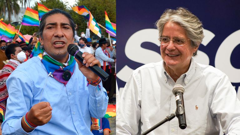 Jaco Perez and Guillermo Laso, in two different photos of the electoral campaign in Ecuador.