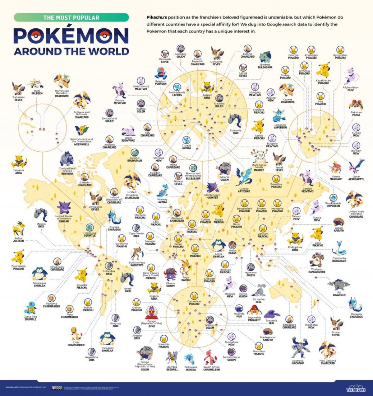 This is a map of the most popular Pokemon by country (Photo: Toy Zone)