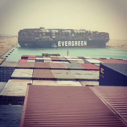 The photo, taken from another merchant ship, shows how the Evergreen Giffen ran aground.  (IG Fallenhearts17)
