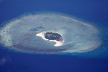 Aerial view of the uninhabited Spratly Island in the disputed South China Sea