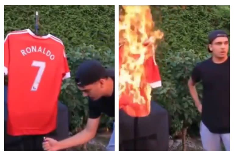 Burning Manchester United fan.  Ronaldo shirt because I thought & # xf3;  He will go to the City