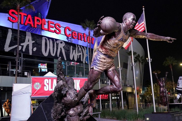 With the Magic Johnson Statue you will now be in the Crypto.com Arena.  AP
