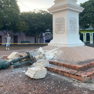 The statue of Juan Ponce de Leon collapsed in old San Juan
