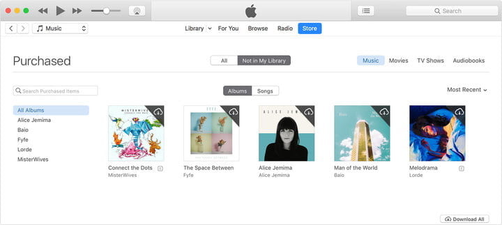 iTunes screen selects songs