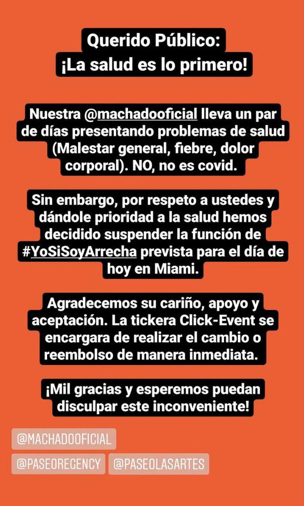 This is the statement issued regarding the health of Venezuelans (Photo: Alicia Machado / Instagram).