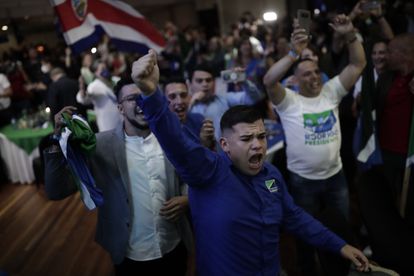 Supporters of Costa Rica's elected President Rodrigo Chavez celebrated in San Jose this Sunday.