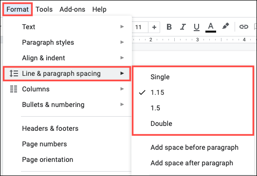 How to change line spacing in Google Docs