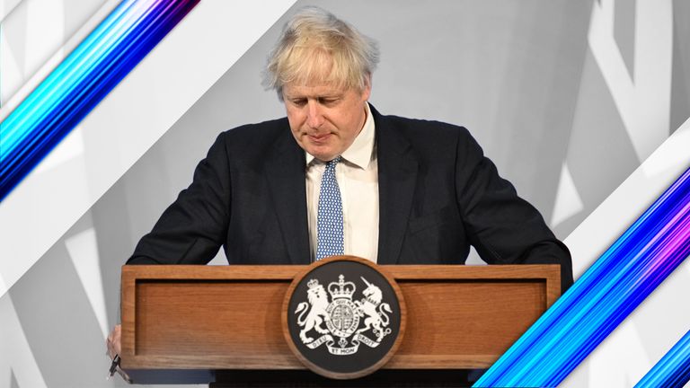 Prime Minister Boris Johnson speaks during a press conference in Downing Street, London, after Su Gray's report was published at Downing Street concerts in Whitehall during the coronavirus lockdown.  Picture date: Wednesday, May 25, 2022.