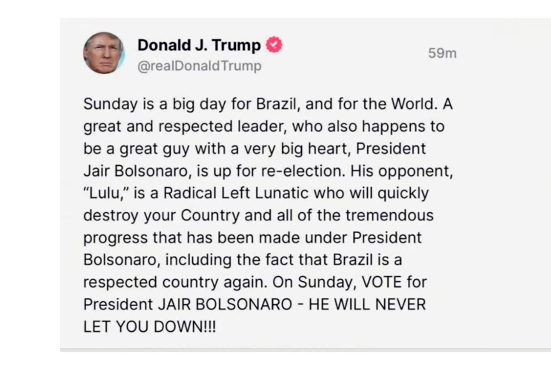 Trump's supportive comment on Bolsonaro