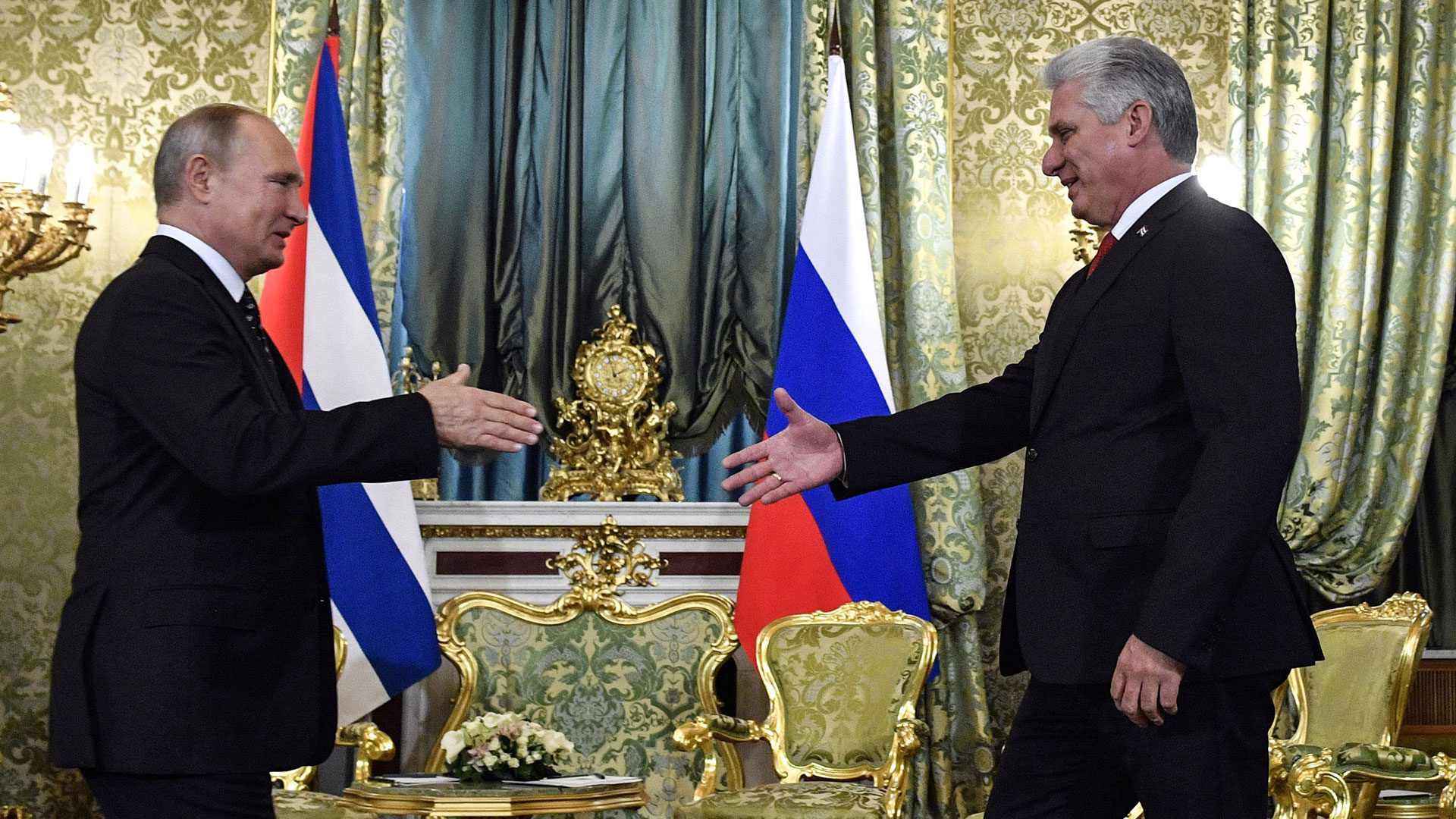 File photo: Putin greets Diaz-Canel upon his arrival in the Kremlin in 2018 (AFP)
