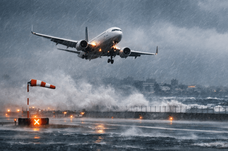 The moment a plane had to stop landing due to winds from Typhoon Shanshan in Japan The moment a plane had to stop landing due to winds from Typhoon Shanshan in Japan